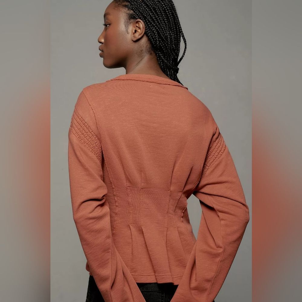 NWOT Pilcro Long Sleeve Cocoon Corset Top Anthropologie In Orange Size Small - Picture 2 of 7